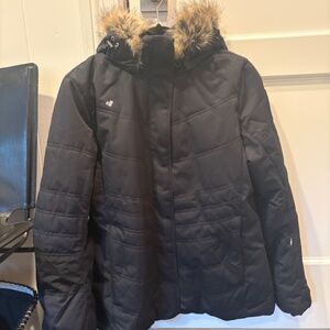 Obermeyer Black Ski Jacket with Faux Fur Hood SIZE 12